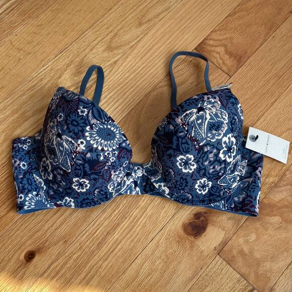 NEW Lucky Brand Light Lift Demi Bra 36C Underwire Blue Floral - Picture 1 of 7